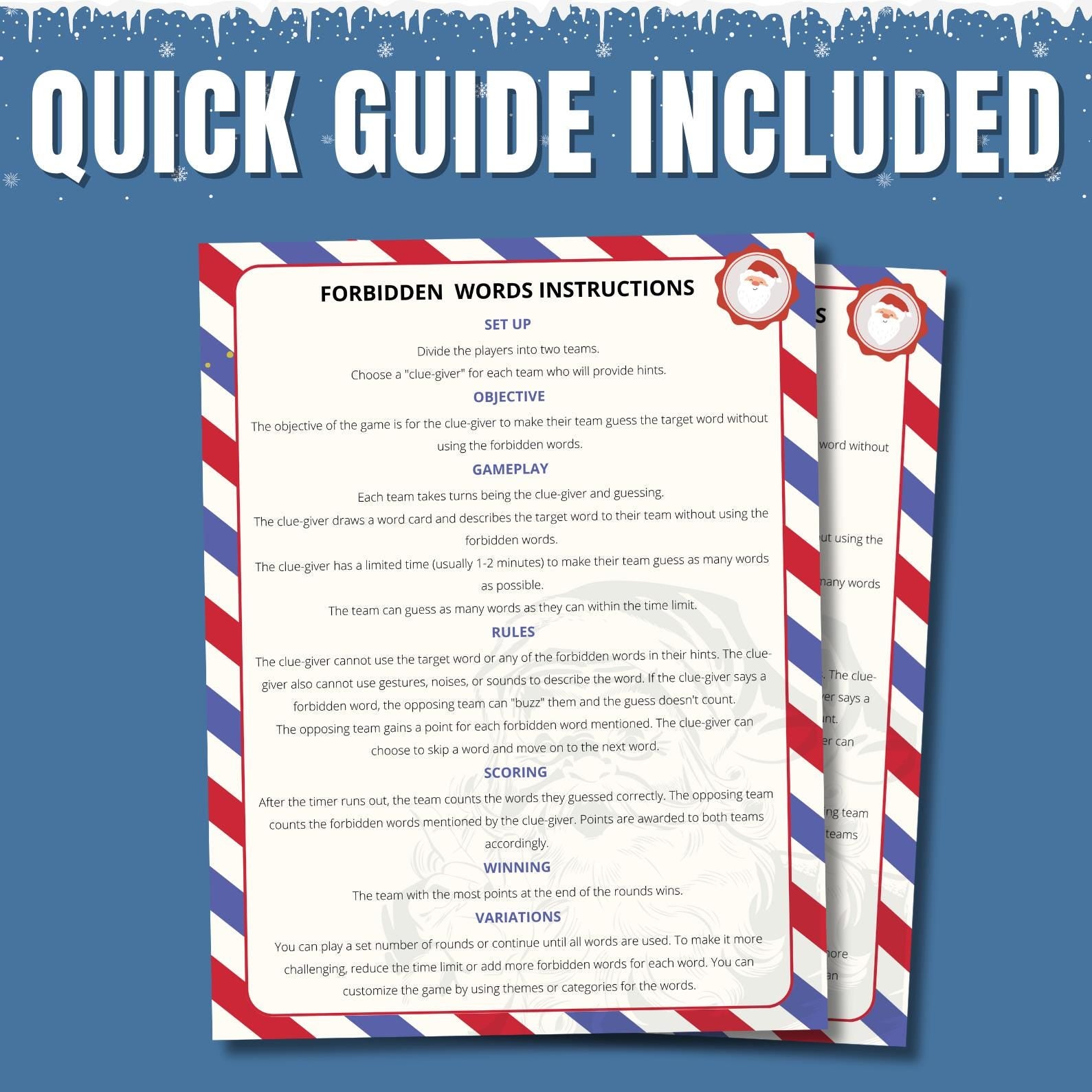 Christmas Forbidden Word Game, Taboo Words, Christmas Printable, Game For Kids & Adults, 200+ Taboo Cards, Xmas Family And Office Activity