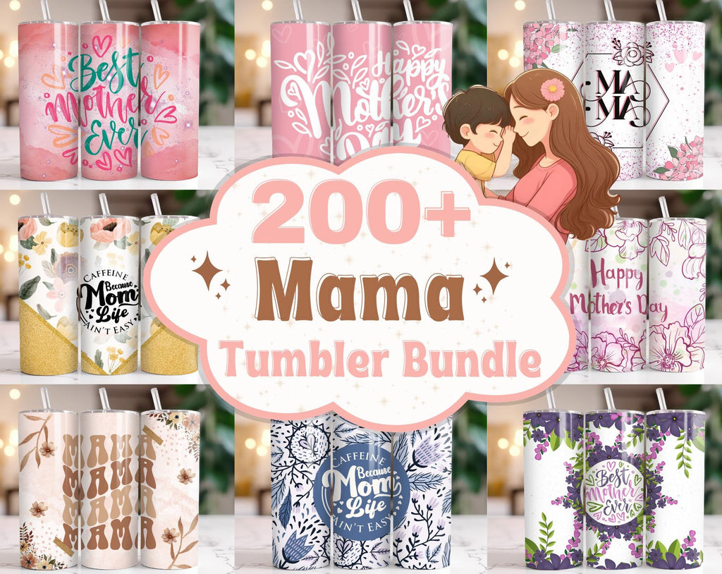 200+ Mama Tumbler Wrap Bundle | 20oz Skinny Sublimation PNGs | Funny Mom Life Quotes, Boho Retro Designs, Mother's Day Gift Wraps, Gift Idea