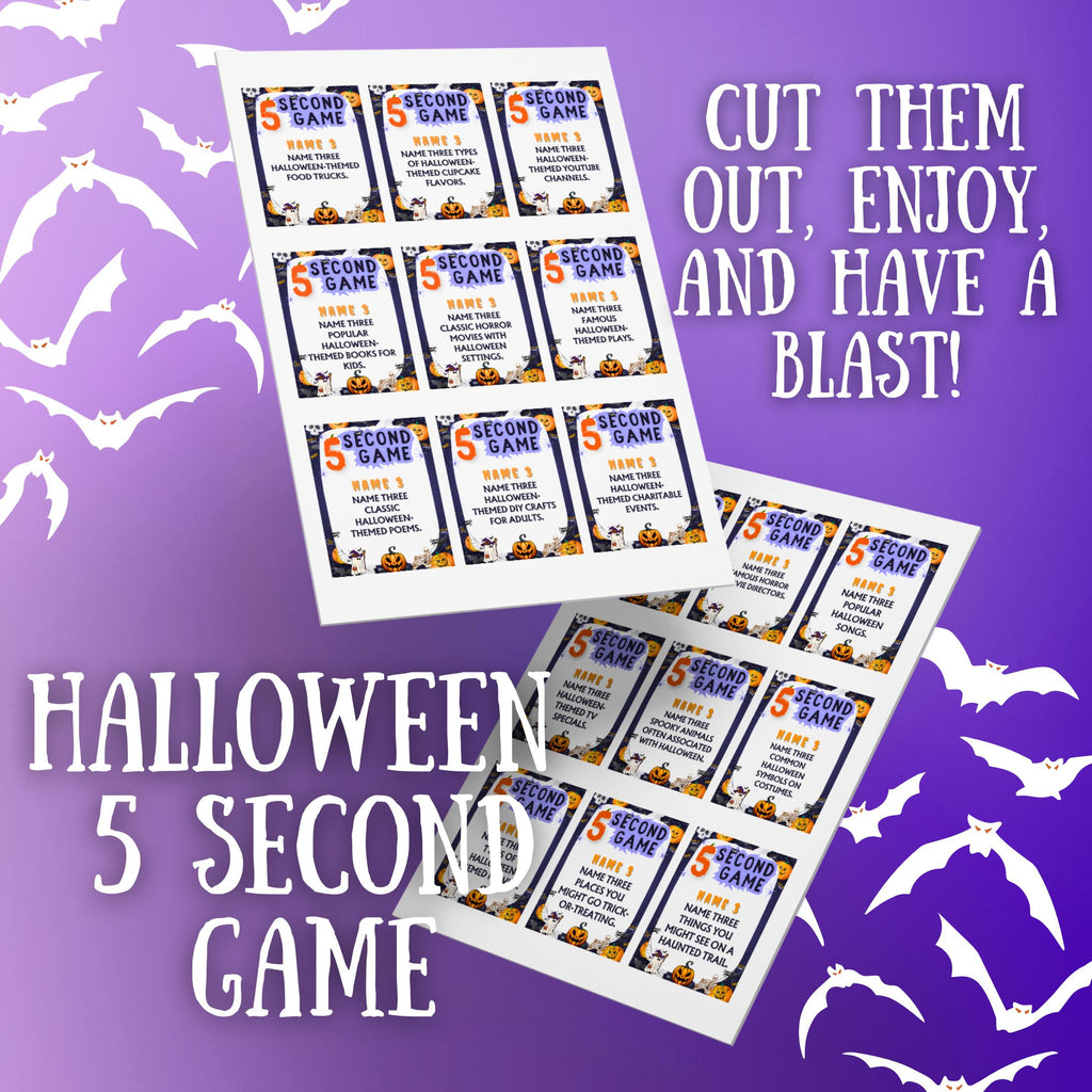 120+ Halloween 5-Second Game Cards | Exciting Spooky Trivia Challenge for Kids & Adults | Fast-Paced Fun for Parties | Printable Halloween