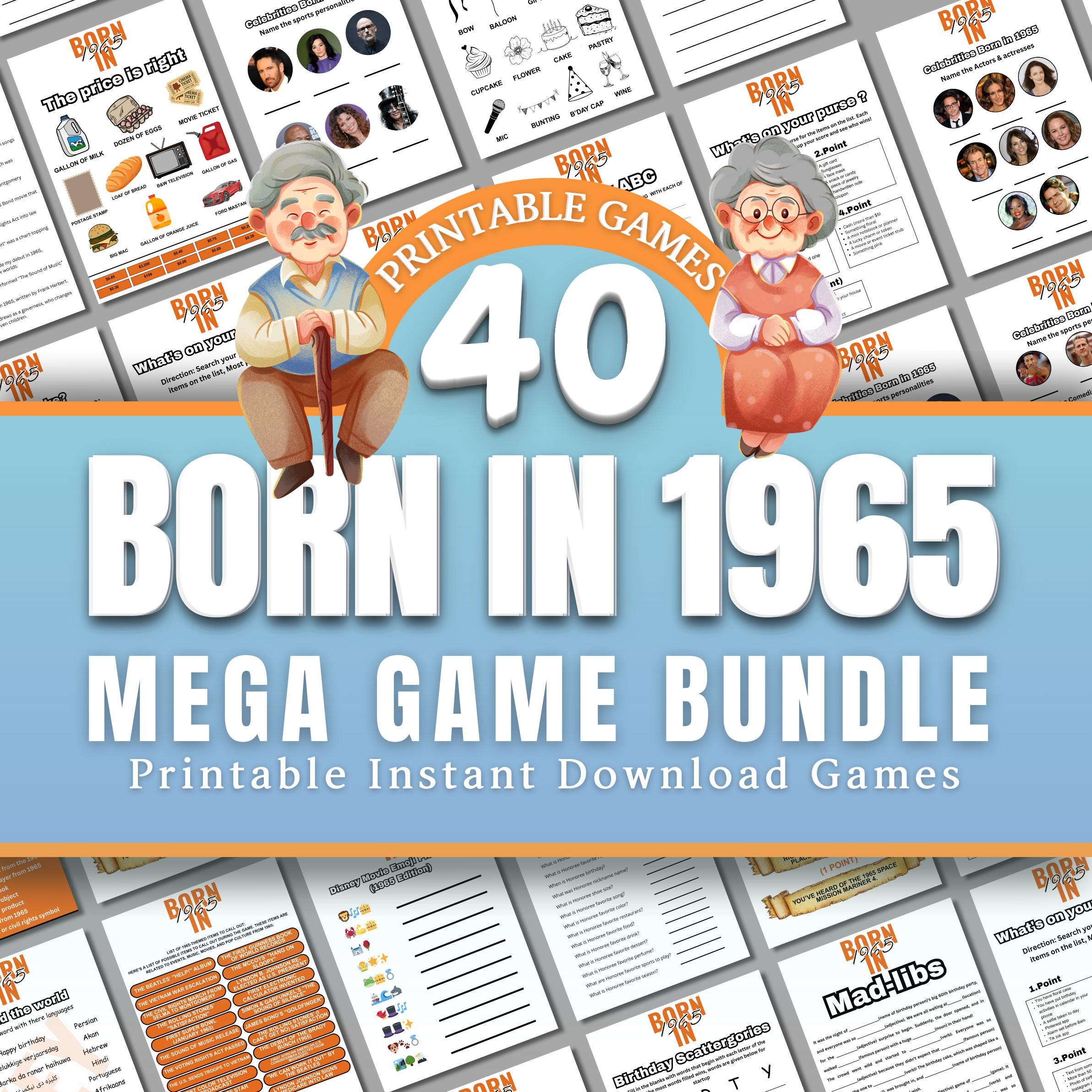 60th Birthday Party Game Bundle | Born in 1965 Games | 40+ Fun Printable Games & Trivia | Adult Party Activities | 60th Celebration Fun