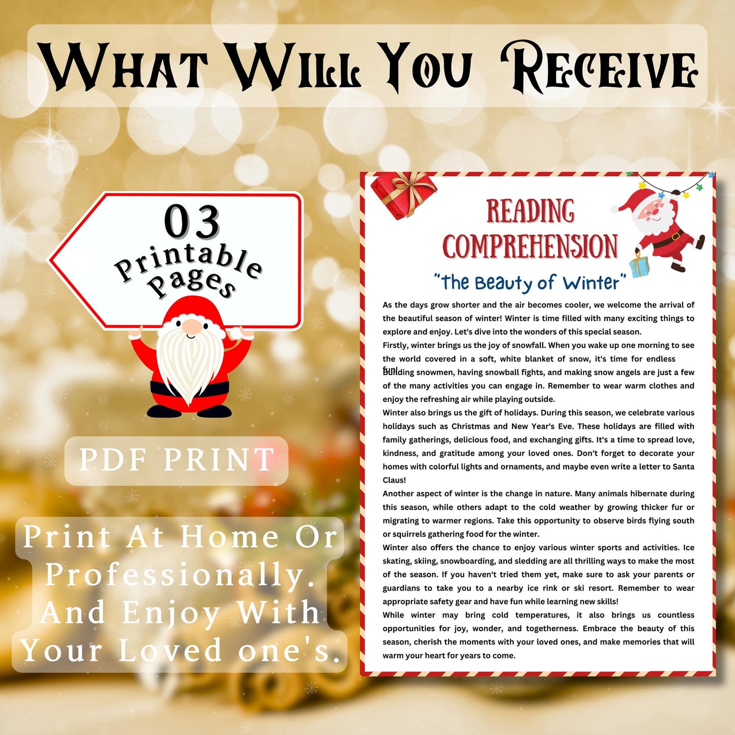 Christmas Comprehension Game, Christmas Reading Printable Game For Kids & Adults, Family Dinner Game, Office And Classroom Activity Fun