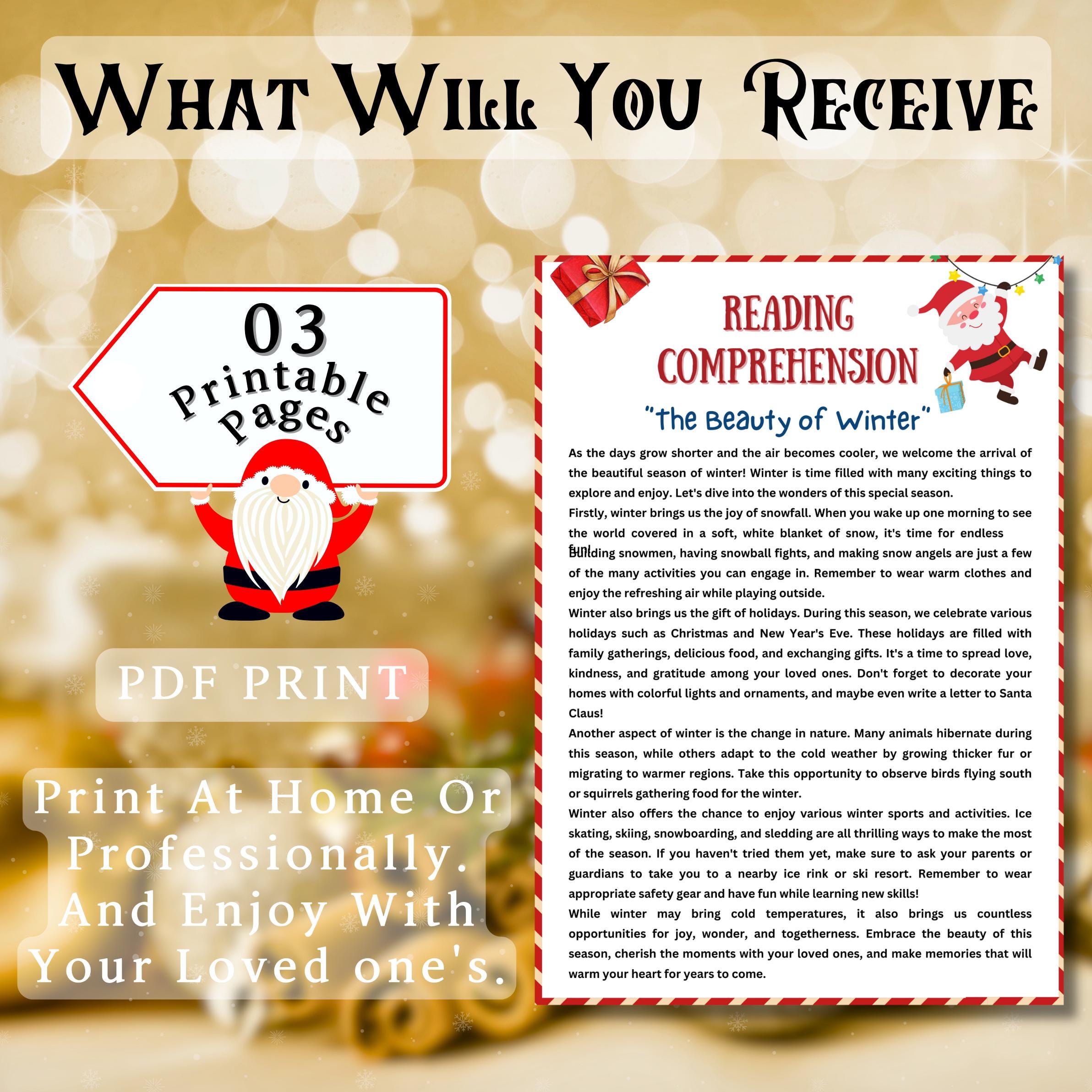 Christmas Comprehension Game, Christmas Reading Printable Game For Kids & Adults, Family Dinner Game, Office And Classroom Activity Fun