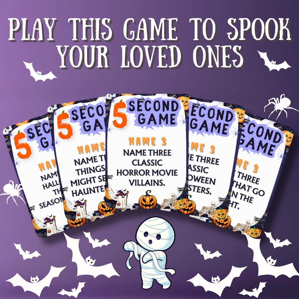 120+ Halloween 5-Second Game Cards | Exciting Spooky Trivia Challenge for Kids & Adults | Fast-Paced Fun for Parties | Printable Halloween