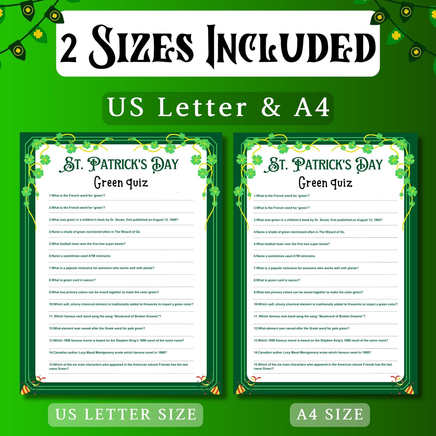 St. Patrick's Day Trivia Quiz | Fun Engaging Irish-Themed Game for Kids & Adults | Printable St. Paddy's Day Party Activity, Printable PDF