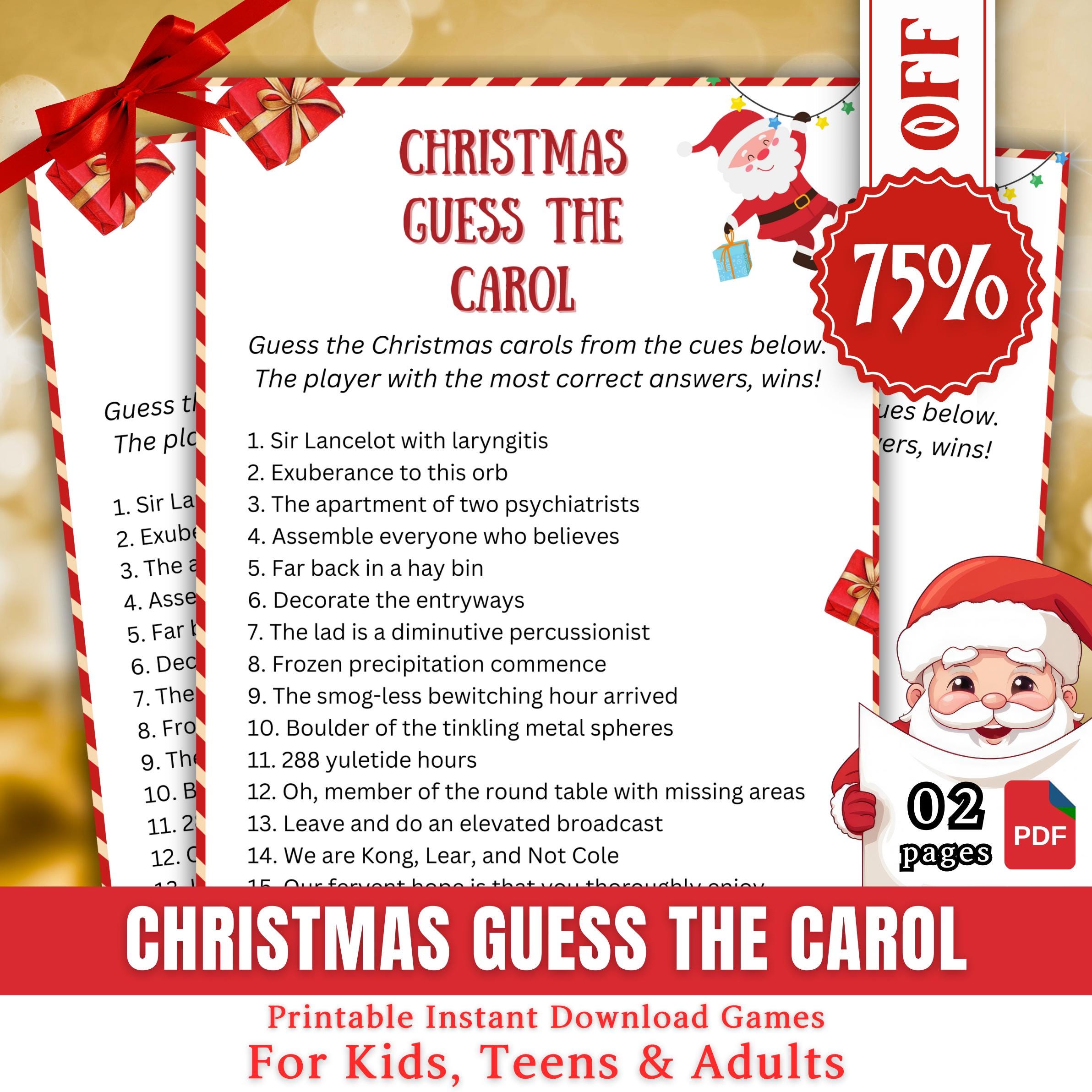 Christmas Guess The Carol Trivia, Christmas Party Printable Game, Kids & Adults Christmas Game, Christmas Family And Office Activity Fun