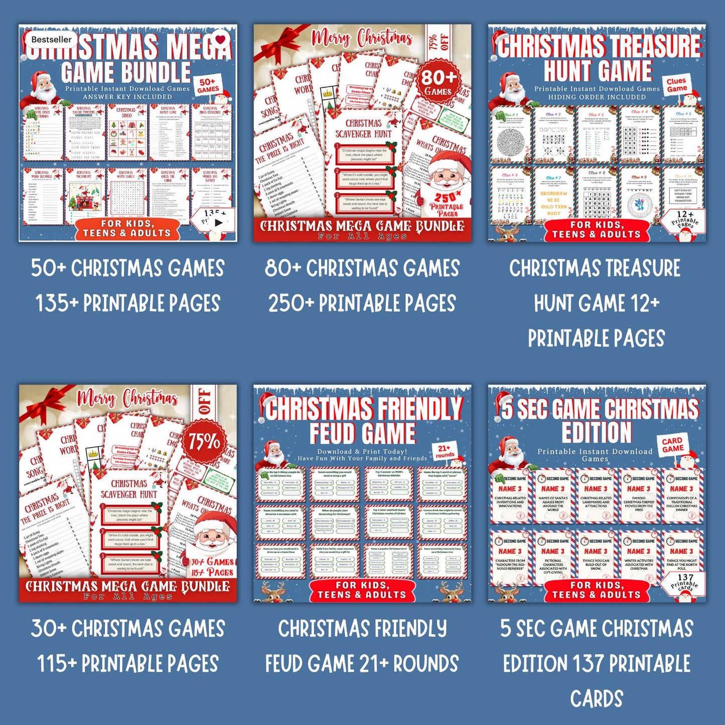 Mega Christmas Games Bundle, Christmas Bingo, Christmas Feud, Christmas Party Games, Christmas Treasure Hunt, Christmas Trivia, Holiday Game