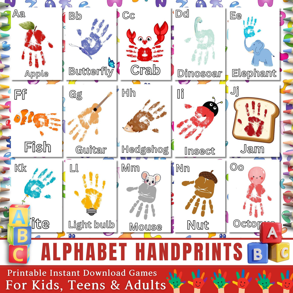 Alphabet Handprint Art Bundle, Handprint Alphabet Book Template, Preschool & Kindergarten Craft, Pre-K Letter Activity, Classroom Art Fun
