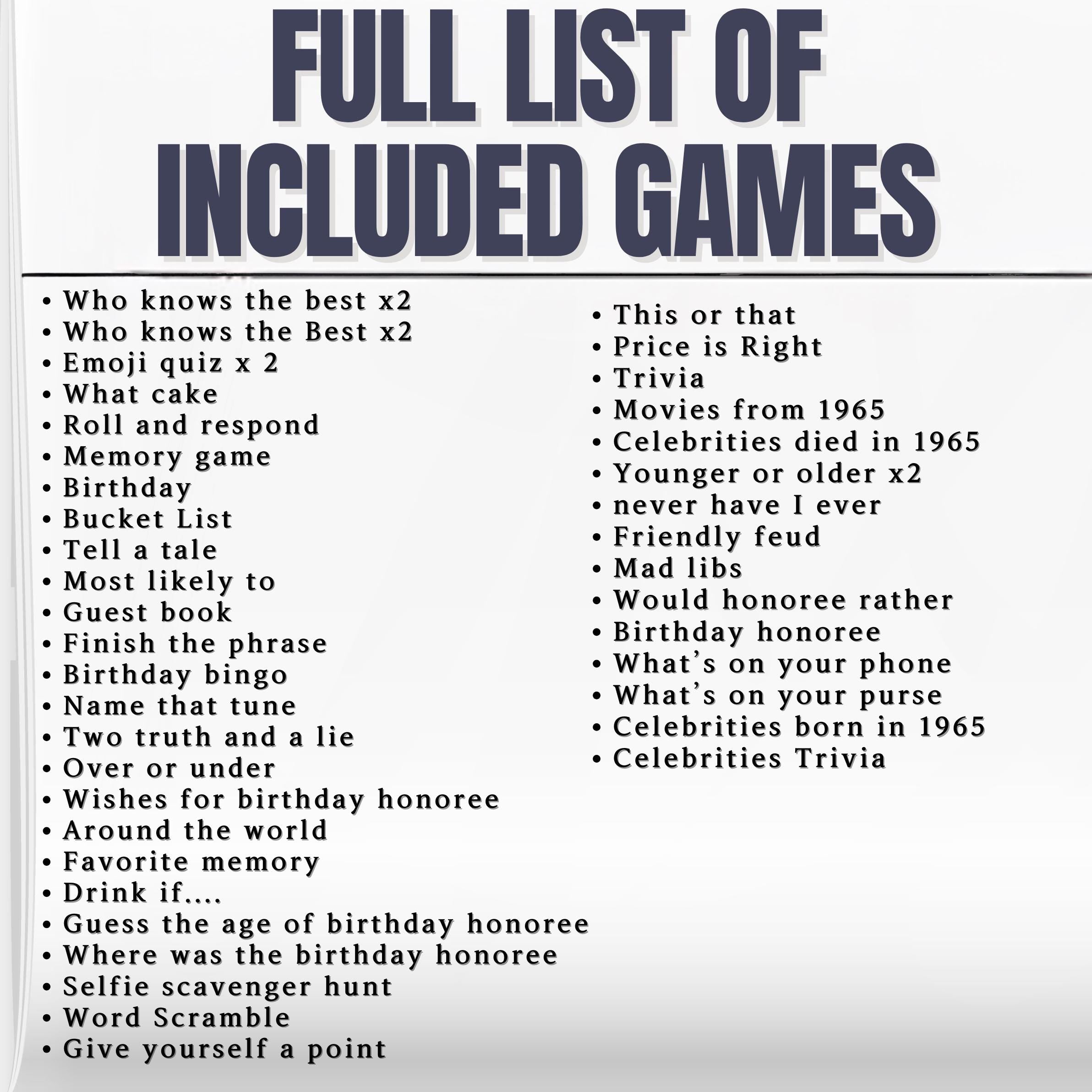 60th Birthday Games Bundle, Born in 1965 Party Games, Fun Printable Activities for Adults & Family, 60th Celebration Trivia and Icebreakers