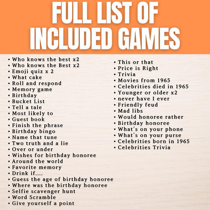 60th Birthday Games Bundle | Born in 1965 Party Games | Fun & Nostalgic Printable Games | 40+ Activities for Adults | Games and Trivia | PDF