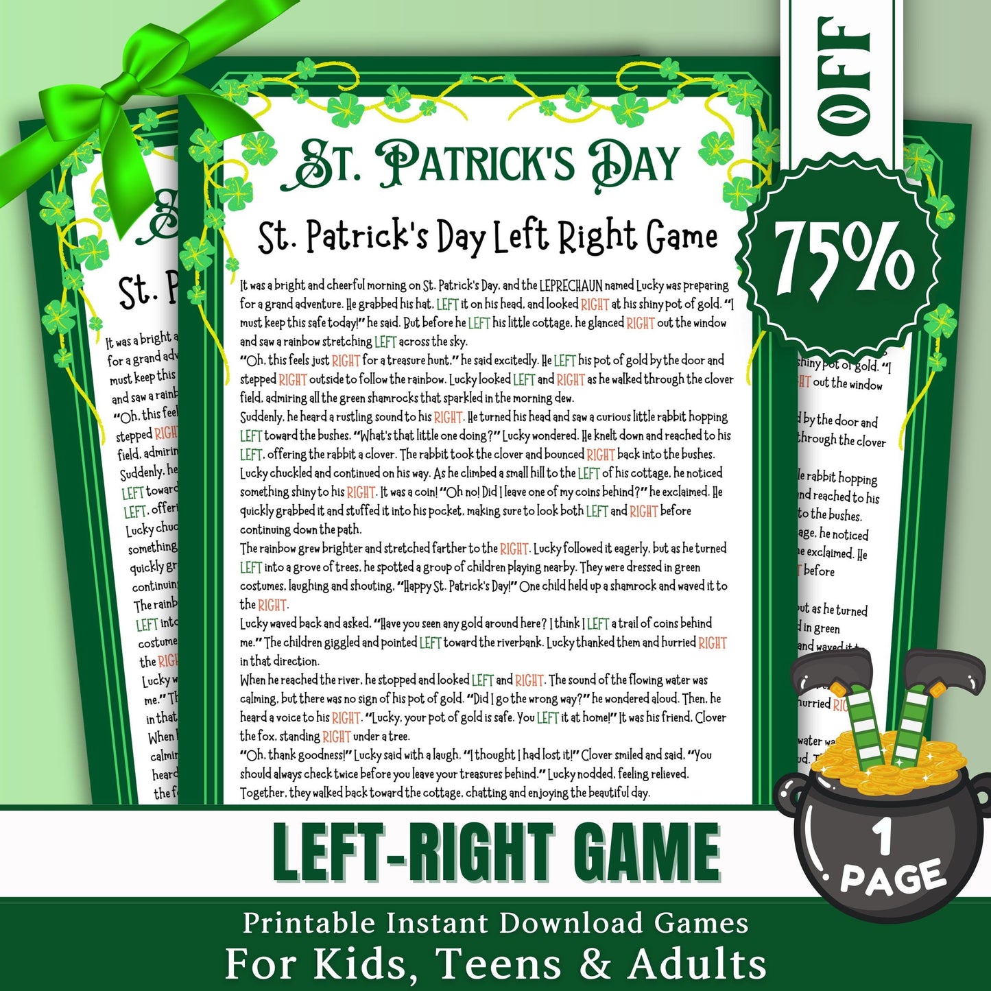 St. Patrick's Day Left Right Game | Fun Pass the Present Game | Irish Party Activity for Kids & Adults | Lucky Shamrock Game | Printable PDF