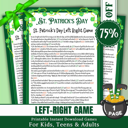 St. Patrick's Day Left Right Game | Fun Pass the Present Game | Irish Party Activity for Kids & Adults | Lucky Shamrock Game | Printable PDF