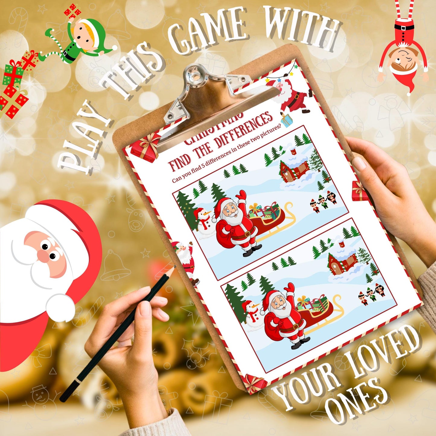 Christmas Find The Difference Game, Christmas Spot The Difference, Christmas Printable Game For Kids & Classroom Activity, Christmas Party