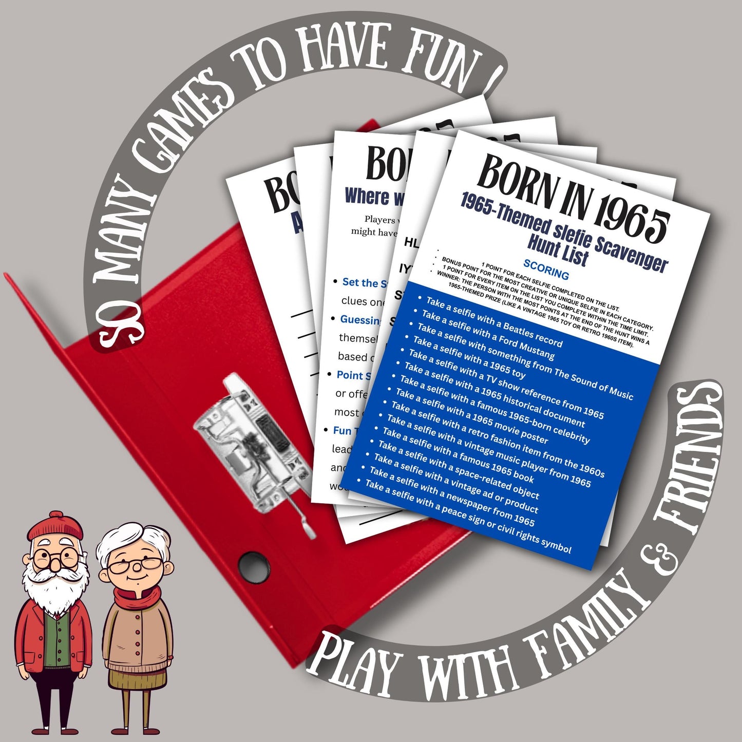 60th Birthday Games Bundle, Born in 1965 Party Games, Fun Printable Activities for Adults & Family, 60th Celebration Trivia and Icebreakers