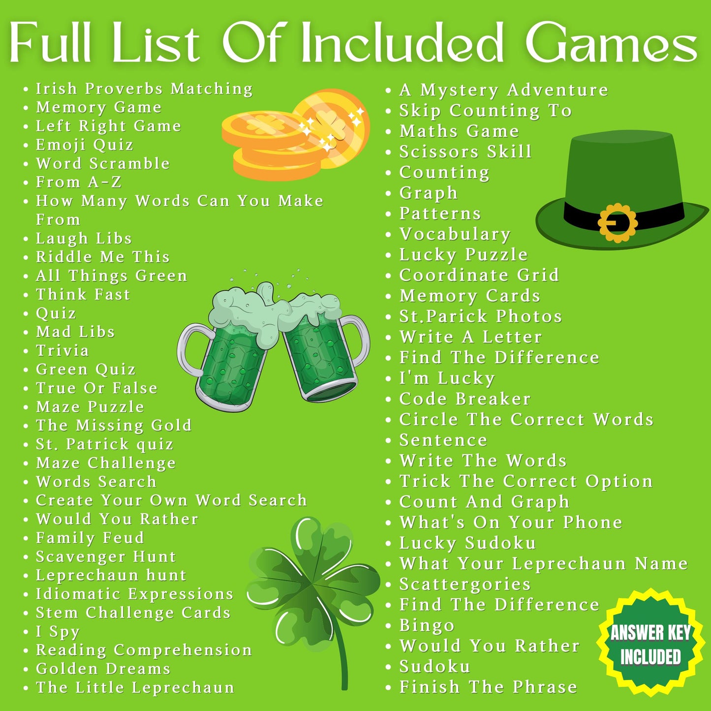 St. Patrick's Day Games Bundle | 60+ Printable Games for Kids & Adults | St. Patrick's Day Classroom Fun, Leprechaun Games, Party Activities
