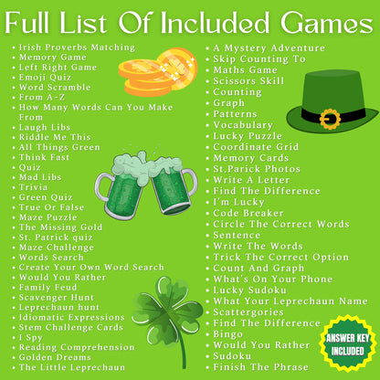 St. Patrick's Day Games Bundle | 60+ Printable Games for Kids & Adults | St. Patrick's Day Classroom Fun, Leprechaun Games, Party Activities