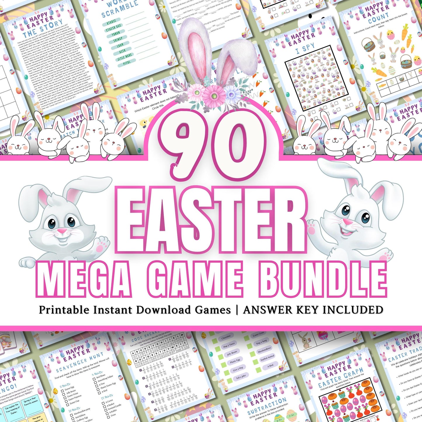 Easter Party Games Bundle, Easter Family Games, Printable Easter Party Games, Easter Classroom Activities for Kids, Easter Trivia Feud Game