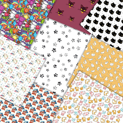 Cute Cat Digital Paper Bundle 12x12, 170+ Seamless Kawaii Cat & Paw Print Patterns, Scrapbook Paper, Printable Backgrounds, Instant Download