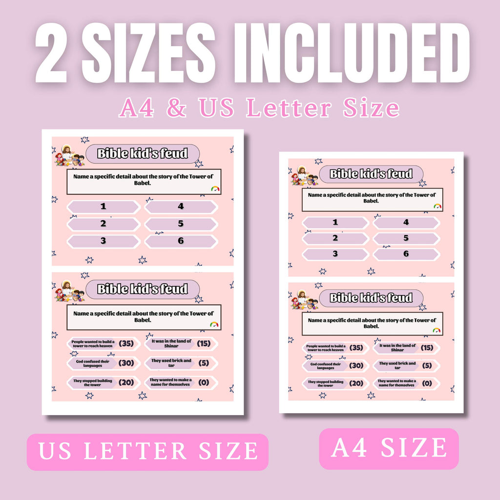 Bible Family Feud Hard Level Game for Kids – 100+ Printable Bible Trivia Cards | Christian Sunday School | Church Activity | A4 & US Letter