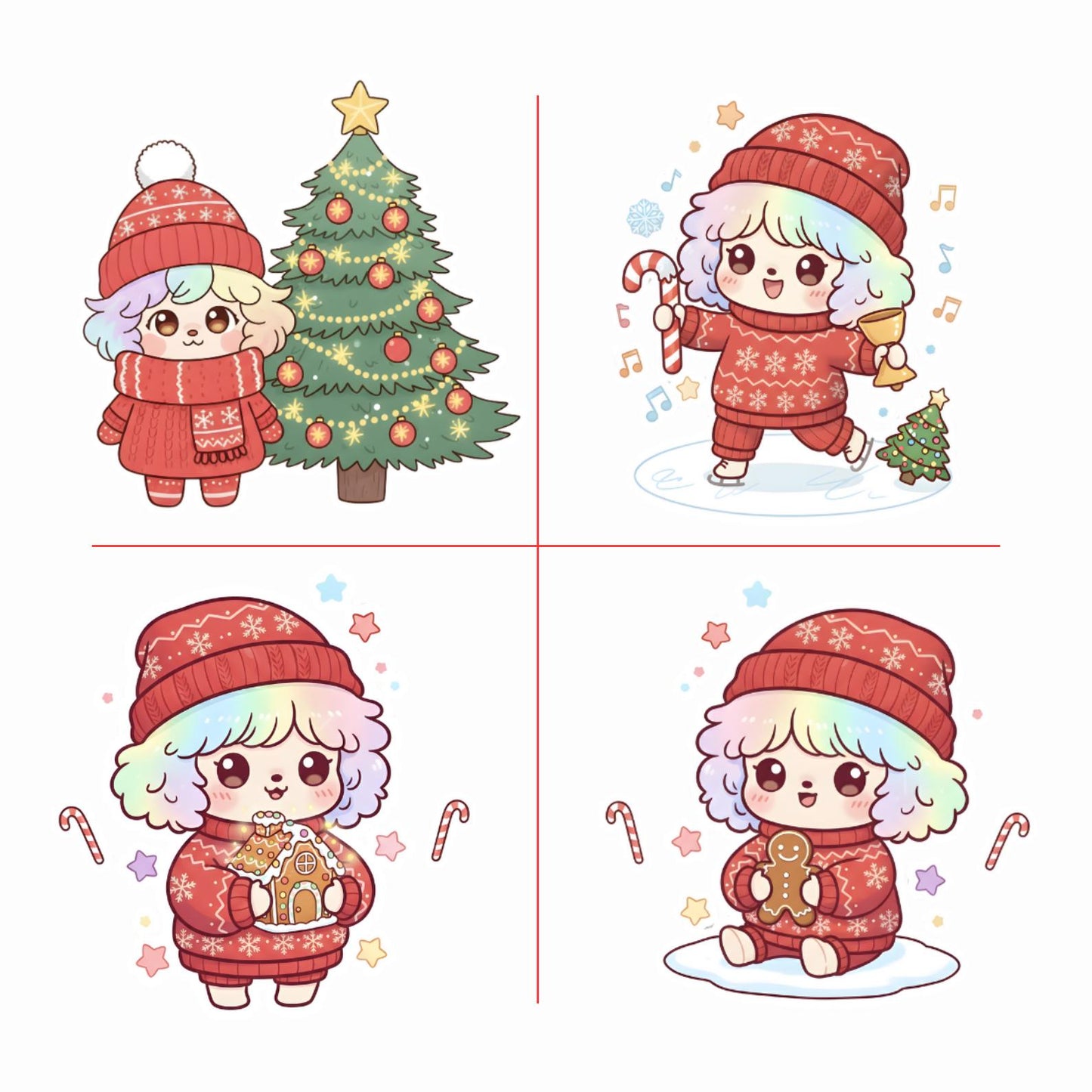 Kawaii Christmas Clipart Bundle – 200+ Cute PNGs for Sublimation, Stickers, Crafts, T-Shirts, Mugs, Cards, Planners & Holiday DIY Projects