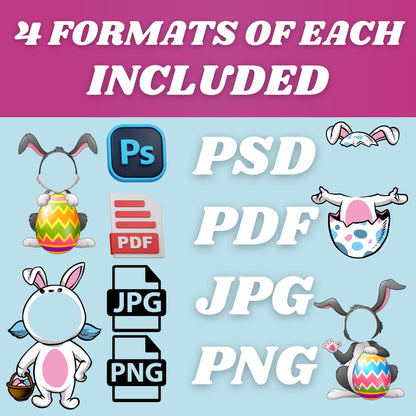 Easter Bunny Photo Frame Bundle | Add Your Own Face | 285+ PNG Files | Easter Clipart | Sublimation & DIY Crafts | PSD, Jpg, Pdf Included