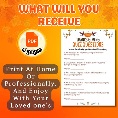 Thanksgiving Quiz, Adults Party Games, Friendsgiving Trivia Games, Thanksgiving Printable Pdf, Classroom Activity, Trivia Instant Download