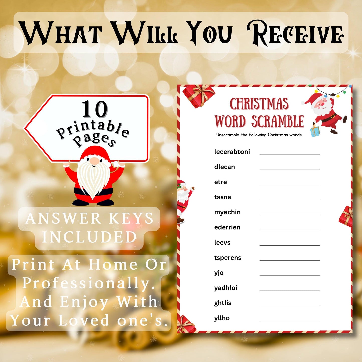 Christmas Word Scramble Game, Christmas Party Game For Kids & Adults, Christmas Word Activity, Family And Office Party Game, Christmas Pdf