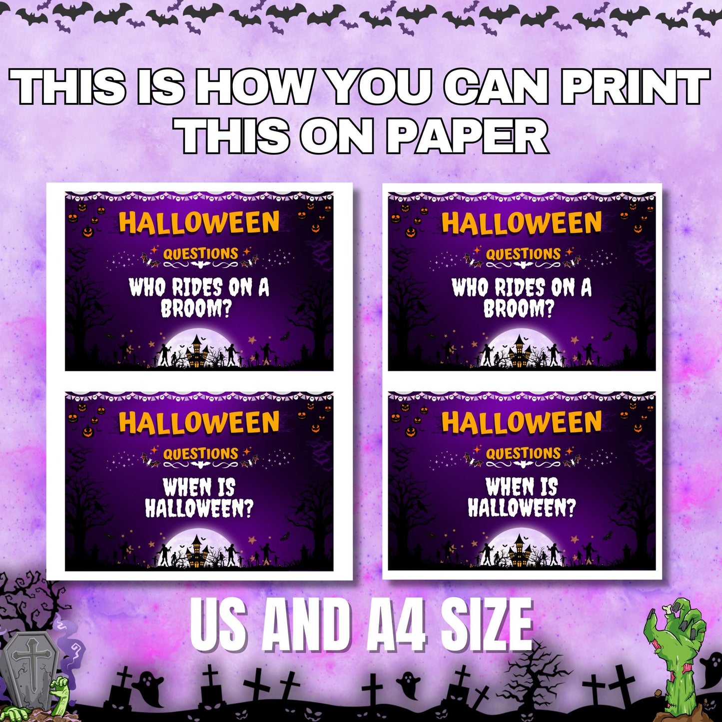 Halloween Haunt Questions Game | 64+ Spooky Trivia Cards | Fun Printable Game for Parties & Family Gatherings | Halloween Party Essentials