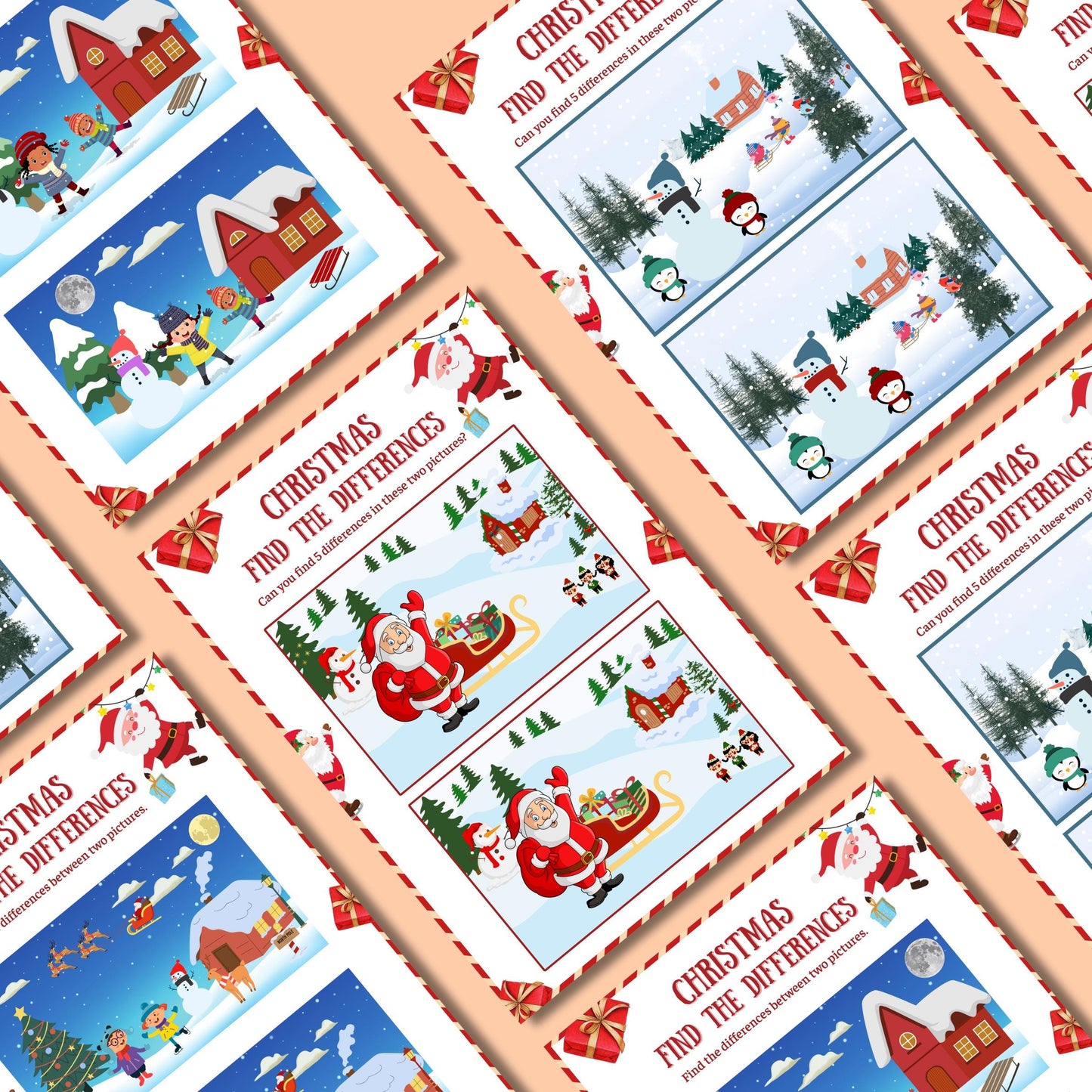 Christmas Find The Difference Game, Christmas Spot The Difference, Christmas Printable Game For Kids & Classroom Activity, Christmas Party