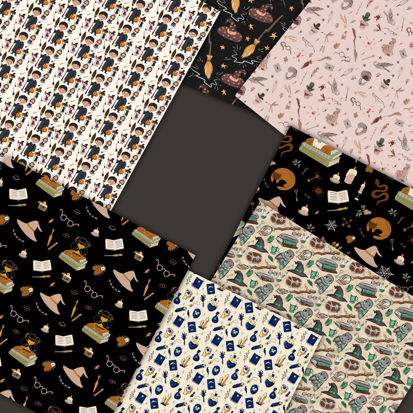 Wizard School Digital Paper Bundle – 100+ Seamless 12x12 Magic Patterns, Owls/Wands/Spells Backgrounds for Scrapbooking, Invites & Crafts