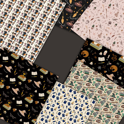 Wizard School Digital Paper Bundle – 100+ Seamless 12x12 Magic Patterns, Owls/Wands/Spells Backgrounds for Scrapbooking, Invites & Crafts