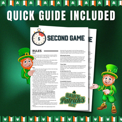 St. Patrick's Day 5 Second Challenge Game | 100+ Quick-Thinking Cards | Fun Party Game for Kids, Adults & Families, St. Paddy's Day Activity