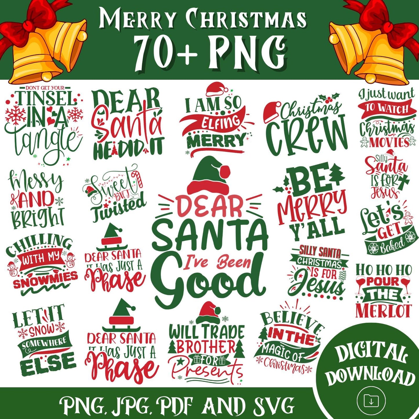 70+ Merry Christmas PNG Bundle, Christmas SVG, Merry Christmas Clipart Bundle, Christmas Svg Cut Files, Svg, Png, Jpg And Pdf, Text Svg Pack