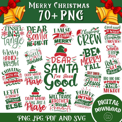 70+ Merry Christmas PNG Bundle, Christmas SVG, Merry Christmas Clipart Bundle, Christmas Svg Cut Files, Svg, Png, Jpg And Pdf, Text Svg Pack