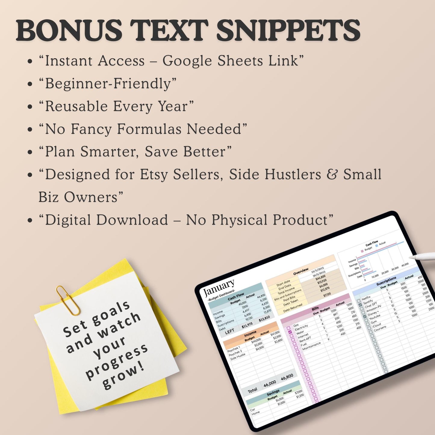 Google Sheets Annual Budget Template + Monthly Tracker | Income, Expense, Debt & Savings Dashboard | Editable Digital Planner + Bonus Ebook