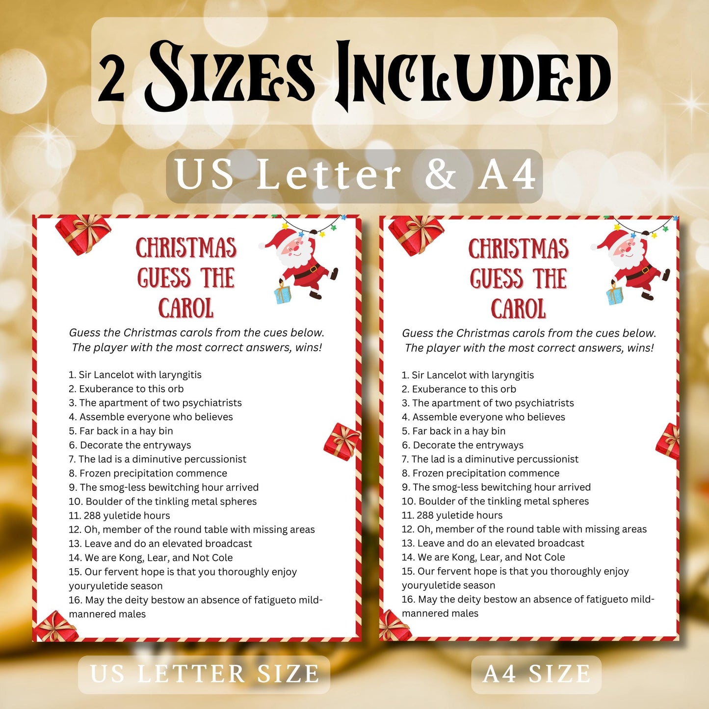 Christmas Guess The Carol Trivia, Christmas Party Printable Game, Kids & Adults Christmas Game, Christmas Family And Office Activity Fun