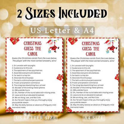 Christmas Guess The Carol Trivia, Christmas Party Printable Game, Kids & Adults Christmas Game, Christmas Family And Office Activity Fun