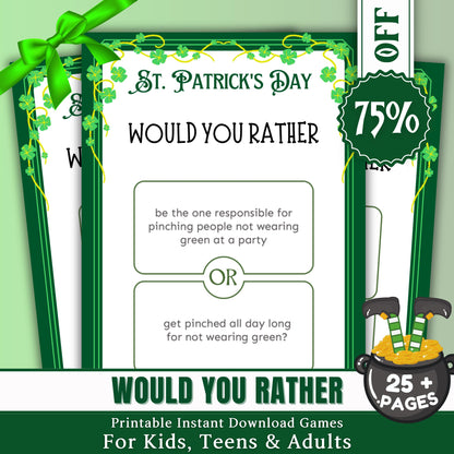 St. Patrick's Day Would You Rather Game | Fun St. Paddy's Day Party Game | Printable Quiz for Kids & Adults | St. Patrick's Day Activity Pdf
