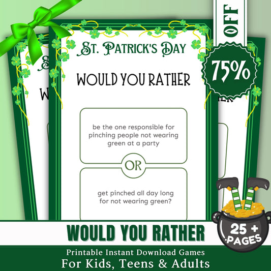 St. Patrick's Day Would You Rather Game | Fun St. Paddy's Day Party Game | Printable Quiz for Kids & Adults | St. Patrick's Day Activity Pdf