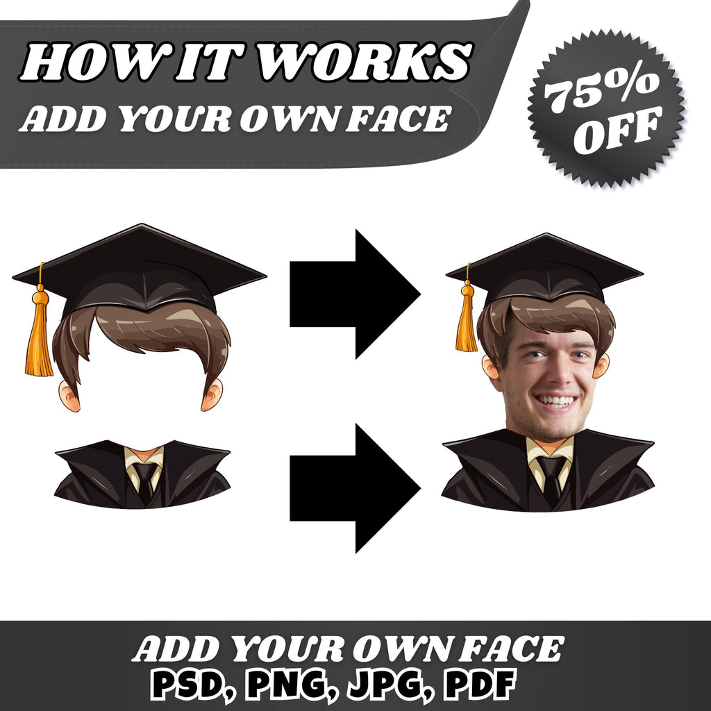 150+ Graduation Add Your Own Photo PNG Bundle, DIY Graduate Yourself, Cap & Gown Characters, Perfect for Kids Craft | Bulletin Board Decor