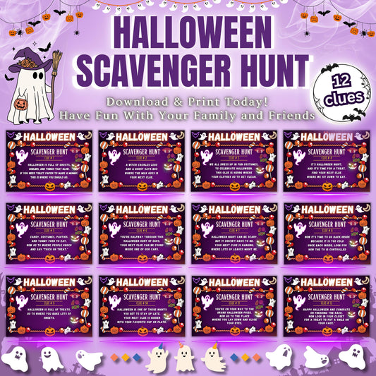 Halloween Scavenger Hunt | Fun Indoor & Outdoor Treasure Hunt for Kids | Printable Halloween Clues for Parties, Family Activities, Adventure