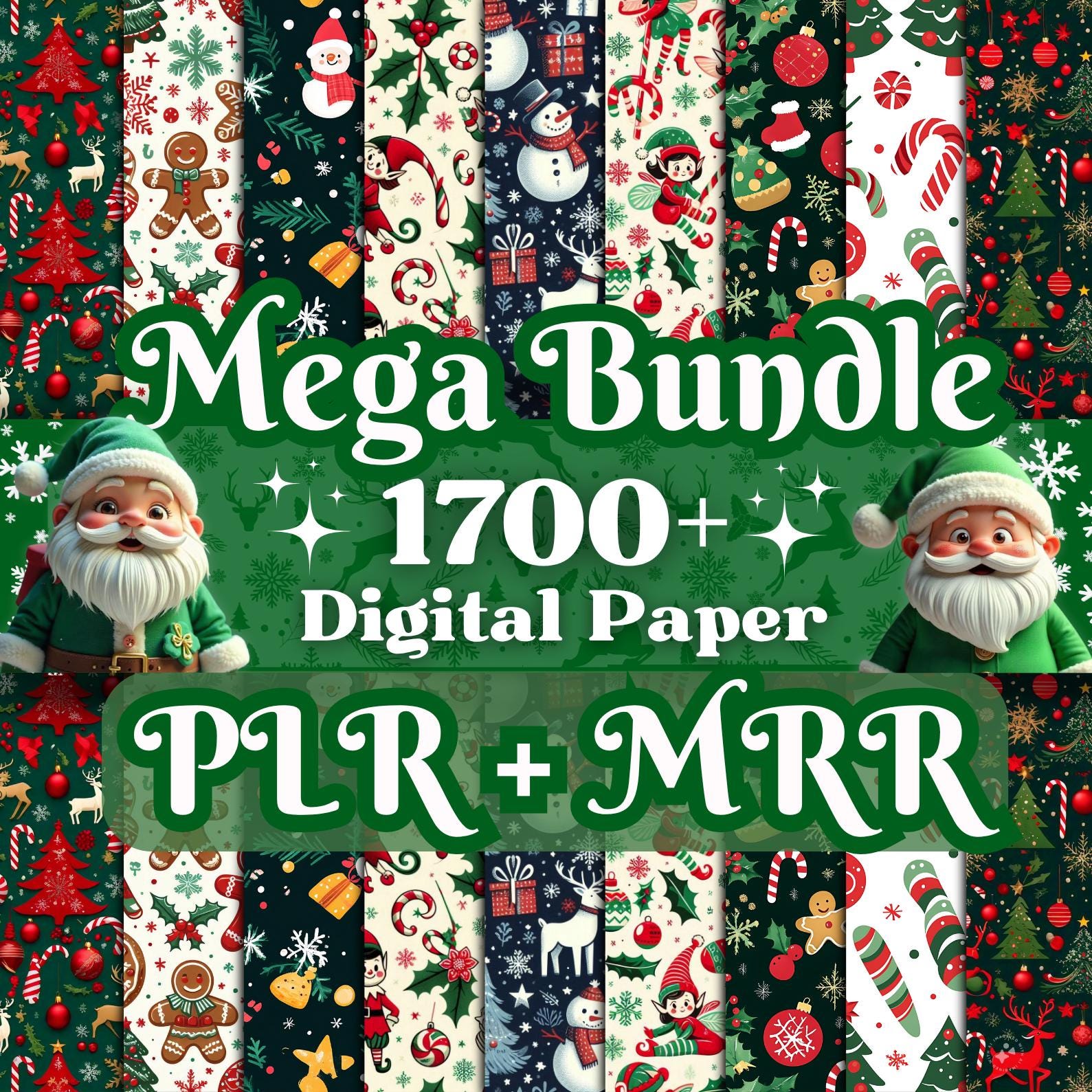 Christmas Digital Paper Mega Bundle 1700+ | PLR MRR License Included | Seamless Holiday Patterns for Crafts, Cards, Sublimation & More