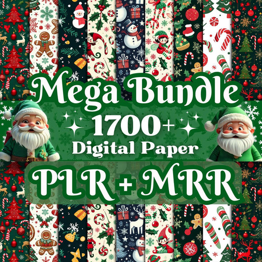 Christmas Digital Paper Mega Bundle 1700+ | PLR MRR License Included | Seamless Holiday Patterns for Crafts, Cards, Sublimation & More