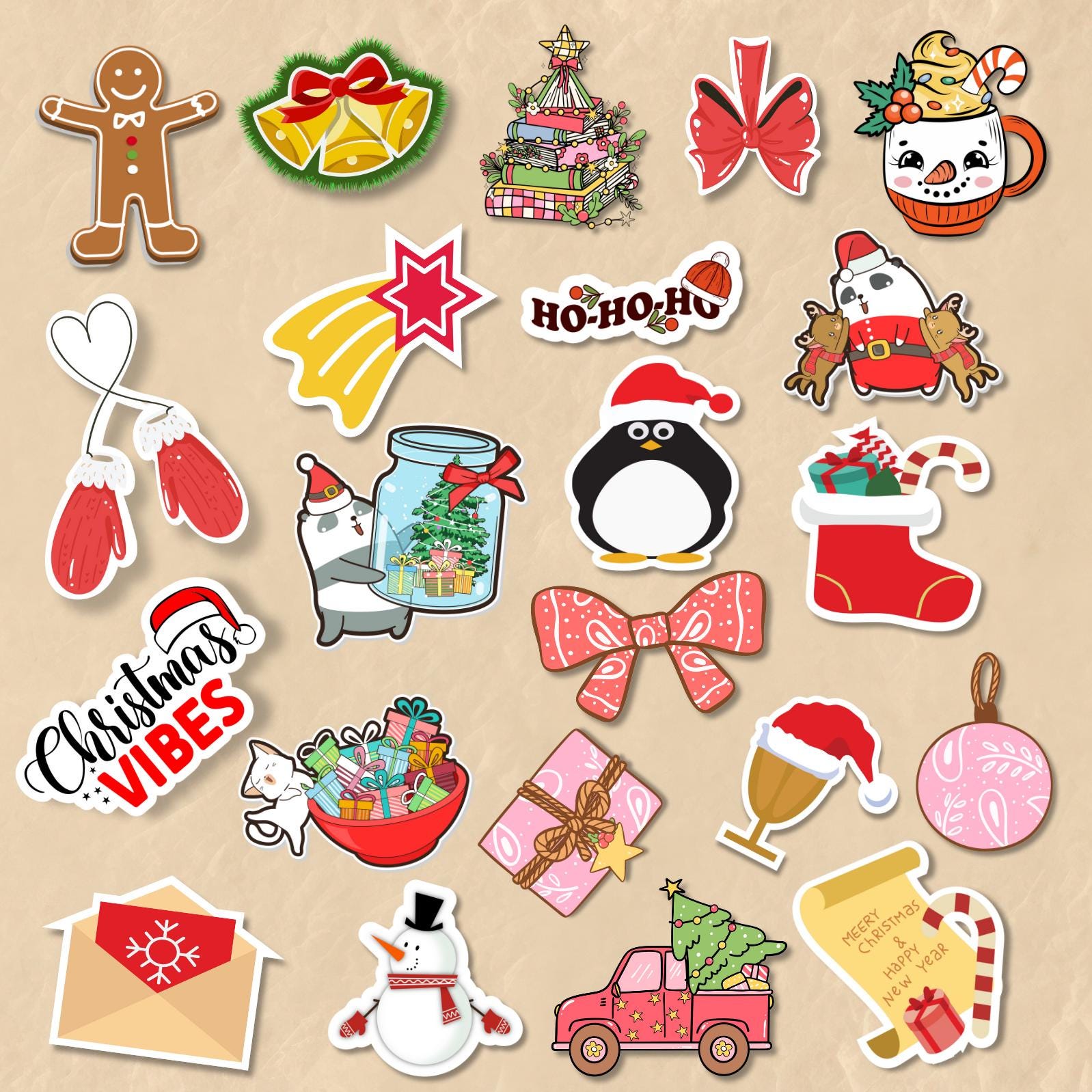 450+ Christmas Stickers PNG Bundle, Retro Christmas Printable Stickers PNG, Merry Christmas - Santa - Etc, Christmas Holiday Season PNG File