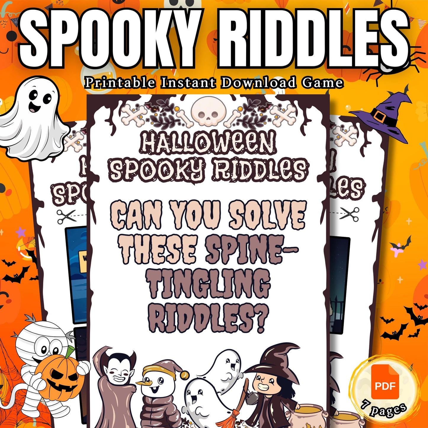 Halloween Spooky Riddles | Fun & Frightening Riddles for All Ages | Printable Halloween Activity | Perfect for Parties | Family Fun
