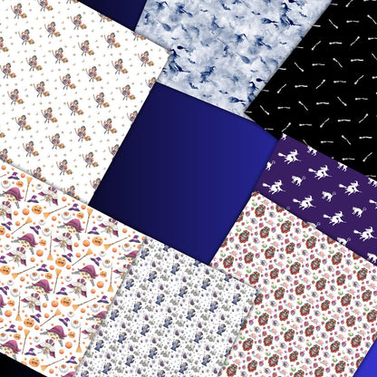 Halloween Witch Digital Paper Bundle – 150+ Seamless 12x12 Patterns, Bats/Brooms/Cauldron/Pumpkin Backgrounds for Scrapbooking & Sublimation