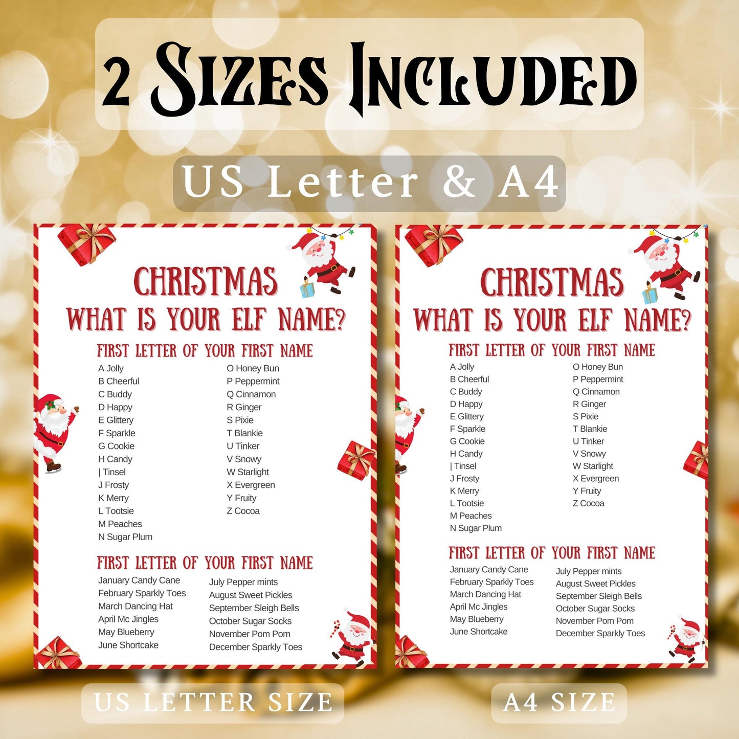 What's Your Elf Name, Christmas Dinner Game, Printable Game For Christmas Party, Christmas Class Activity, Game For Kids & Adults, Xmas Pdf
