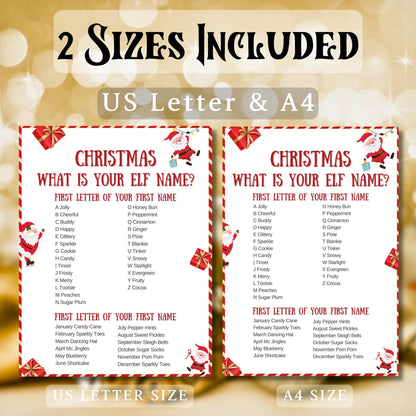 What's Your Elf Name, Christmas Dinner Game, Printable Game For Christmas Party, Christmas Class Activity, Game For Kids & Adults, Xmas Pdf
