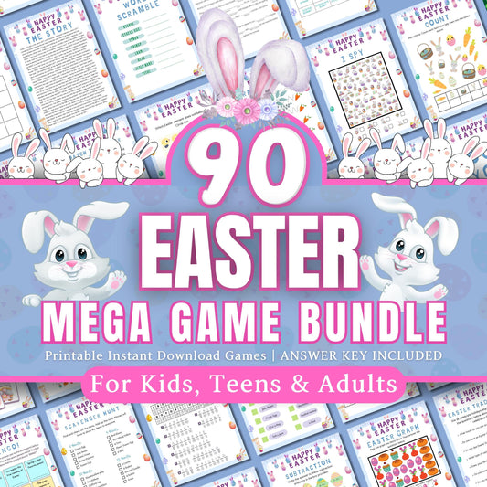 Easter MEGA Games Bundle | 260+ Printable Easter Party Games | Fun Family and Kids Activities | Easter Trivia, Scavenger Hunt, Bingo & More