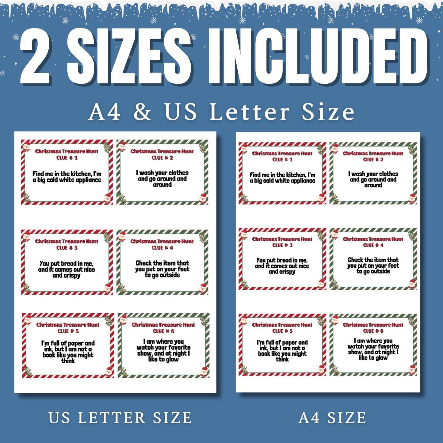 Indoor Christmas Treasure Hunt, Christmas Scavenger Hunt, Christmas Game For Kids & Adults, Christmas Clue Cards For All Ages, Xmas Riddles