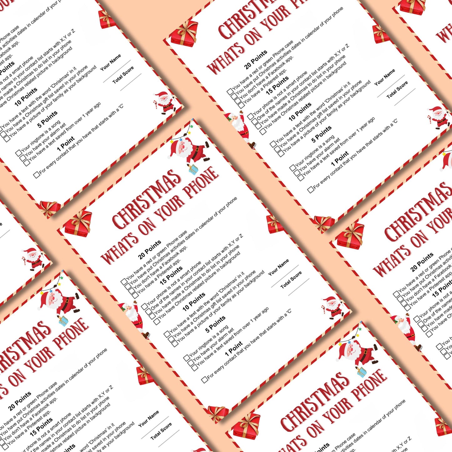 Christmas What's On Your Phone Game, Christmas Printable Games, Xmas Office Party, Christmas Family Group Activity, Game For Adults, Pdf